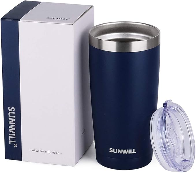 SUNWILL Travel Coffee Tumbler 20 oz, Insulated Mug with Lid, Stainless Steel Cup for Outdoor, Powder Coated Navy