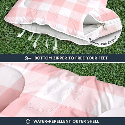 Wake In Cloud - Kids Sleeping Bag for Boys Girls Toddlers, Camping in Warm Cold Weather, Backpacking Lightweight Compact Outdoor Liner for 3 Seasons, Gingham Plaid