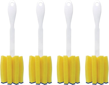 LOLA Glass & Jar Foam Sponge Brush, 4 Pack, Star Shaped w/Non-Scratch Blue Scrubber Top, Perfect for Glasses, Mugs, Bottles, Dishwasher Safe