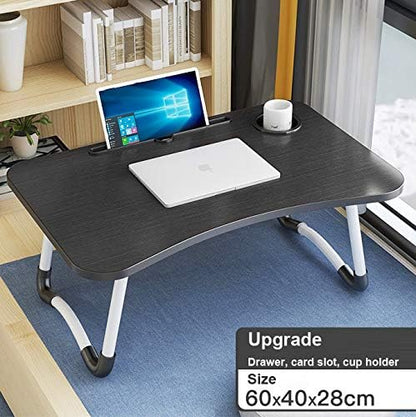Home Office Lap Desk with Storage Drawer, Cup and Phone Holder, Laptop Bed Tray Table, 23.6" Foldable Desk, Laptop Stand for Breakfast, Working, Writing, Gaming and Drawing