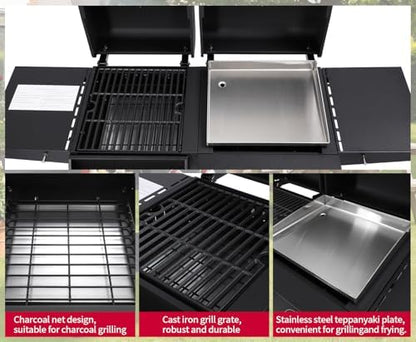 2-Burner Gas & Charcoal Combo Grill with Griddle, Black