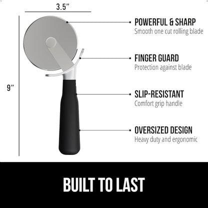 GORILLA GRIP BPA-Free Large Pizza Cutter Wheel, 9 Inch, Sharp Stainless Steel Blade, Slip Resistant Handle with Thumb Guard Protection, Slice Thick or Thin Pizzas, Pie, Pastries in Seconds, Black