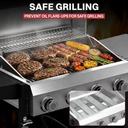 4 Burner Propane Gas Grill, 48000 BTU BBQ Grill with Lid & Wheels