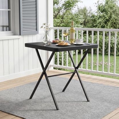 Folding Table, Portable Coffee Table 27in Square Table for Small Spaces, Patio Card Table Foldable Picnic Table with 400 LBS Capacity for Indoor Outdoor Use, Black