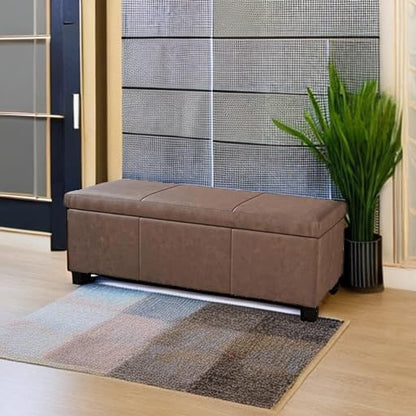 BELLEZE Storage Faux Leather Ottoman, 47 Inch Bench Bedroom Bench with Safety Close Hinge, Extra Long Ottoman with Storage for Living Room, Entryway, Foot Rest, Support 300lbs - Rustic Brown