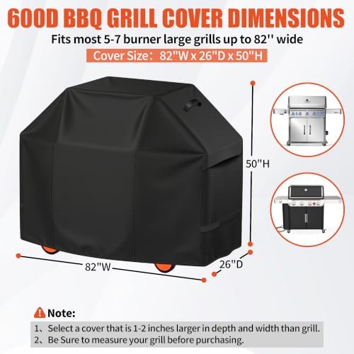 iCOVER Grill Cover 82 inch, BBQ Grill Cover for Outdoor Grill, 600D Heavy Duty Waterproof BBQ Cover, Anti-UV Barbecue Cover, Large Barbecue Gas Grill Cover for Weber, Char-Broil, Nexgrill, etc