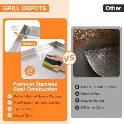 Gas Grill Griddle Combo with 3 Burners - Propane Grill on Cart - Stainless Steel 30,000 BTU -Camping Grill with 2 Foldable Tables, Cover - Outdoor Cooking Station for BBQ Backyard
