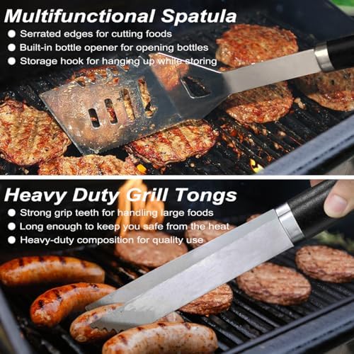 POLIGO 22PCS Heavy Duty BBQ Grill Accessories Set, Non-Slip Grill Tools for Outdoor Grill Set Stainless Steel Grill Utensils Set, Deluxe Grilling Tools Set in Aluminum Case Ideal Gifts for Men Black
