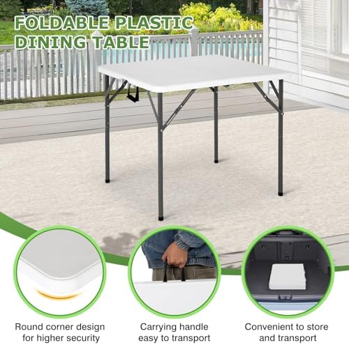 BestOffice | 34" Folding Table | White | Portable Plastic Table