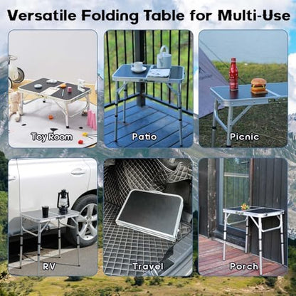 YihuiKo Small Folding Table, 24"x 16" Adjustable Height Portable Camp Table