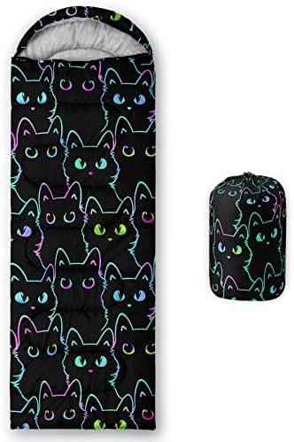 BailiPromise Cartoon Kawaii Cat Printed Camping Sleeping Bags,3 Season Warm Weather,Lightweight,Waterproof Bags for Adults & Kids,Traveling,and Outdoors,Camping Gear Equipment,31x90inch,Standard