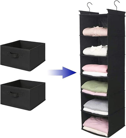 MAX Houser Hanging Shelf Closet Storage Organizer Removable Drawers ，Hanging Storage Organizer Hanging Sweater 2 Sock Underwear Drawers for Closet, Bedroom, Black