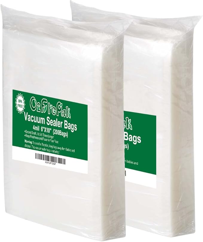 O2frepak 200 Pint Size 6" x 10" 4mil Thick Vacuum Sealer Bags with BPA Free and Puncture Prevention,Vacuum Seal Freezer Bags,Great for Sous Vide Vaccume Sealer PreCut Bags
