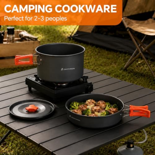 Lightweight Camping Cookware Set for 1-2 People, Hard-Anodized