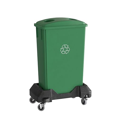 23 Gallon Green Recycle Slim Jim Trash Can with Bottle Slot Lid and Dolly