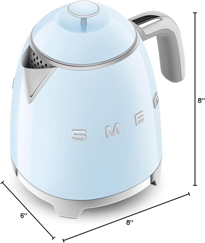 SMEG Mini 50's Retro Style 3 Cup Electric Kettle with Double Wall Anti Slip Base and Water Level Indicator (Pastel Blue)