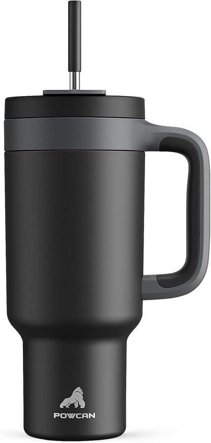 POWCAN 40 oz Tumbler with Handle, 2-in-1 Straw and Sip Lid, Leakproof, Dishwasher Safe, Insulated Stainless Steel Travel Coffee Mug, Keeps Cold for 34 Hours, Fits in Car Cup Holder (Midnight)