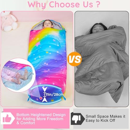 FIOBEE Kids Sleeping Bag 3 Season Camping Sleeping Bags for Girls Toddler
