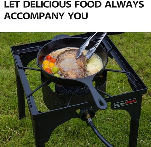 OuterMust Outdoor Propane Burner Camping Stove Gas Burner with Adjustable Legs Ideal for Camping, Home Brewing, Turkey Frying and Maple Syrup Boiling
