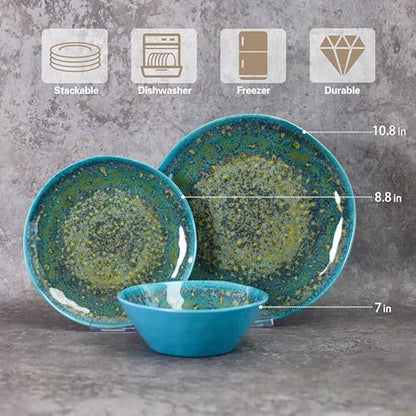 Melamine Dinnerware Set of 12Pcs,Camping Dinnerware, Dishwasher safe Lightweight Unbreakable Dishes Set for Patio, RV, Rustic Farmhouse Dinner Plates