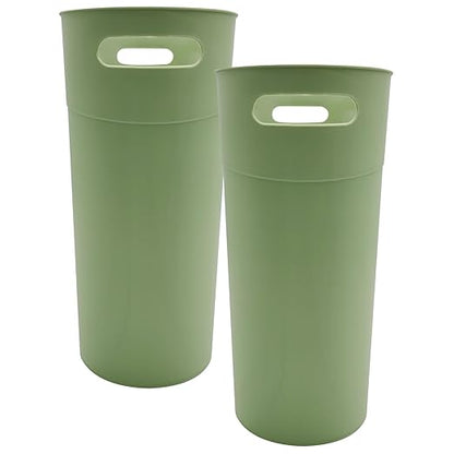 Small Trash Can Plastic Bathroom Wastebasket 3.2 Gallon Slim Garbage Container Bin with Handle for Home Kitchen Bathroom Bedroom Office, 2 Pack (Green)