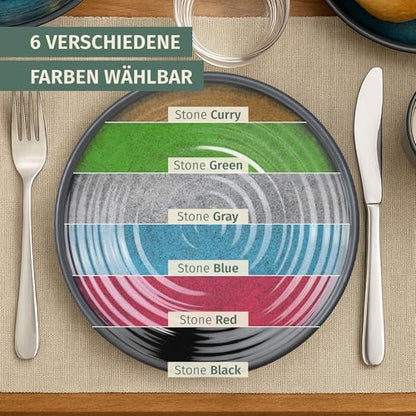 Moritz Camping Tableware Made of Melamine for 4 People, 12 Pieces, Dishwasher Safe, Picnic Crockery Set, Crockery Camping Tableware, Stone Blue Design