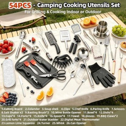 Jorunhe Camping Cooking Utensils Set – Portable Outdoor Cooking Utensils for Camping, RV, Backpacking & BBQ | Complete Camp Kitchen Gear Set with Carry Bag, Grilling Tools & Cooking Accessories