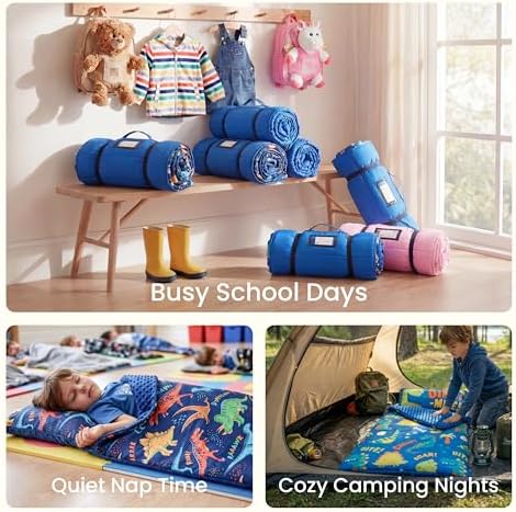 JOIEDOMI Toddler Nap Mat with Removable Pillow and Minky Blanket 55''x30'' Kids Sleeping Bag for Boys and Girls Ages 3-6 Roll Up Soft Nap Mats for Preschool Kindergarten Daycare Sleepover