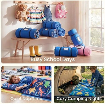 JOIEDOMI Toddler Nap Mat with Removable Pillow and Minky Blanket 55''x30'' Kids Sleeping Bag for Boys and Girls Ages 3-6 Roll Up Soft Nap Mats for Preschool Kindergarten Daycare Sleepover