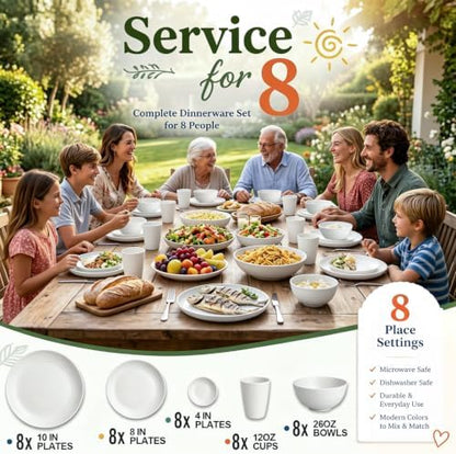 Wrova Modern Plates and Bowls Sets for 8,White Dinnerware Sets 40PCS Dishes