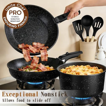 Umite Chef 21Pcs Pots and Pans Set Non Stick, Nonstick Ceramic Cookware Sets Detachable Handle, Non Toxic Healthy Induction Cookware, Kitchen Cooking Set, with Frying Pans Set, Dishwasher/Oven Safe