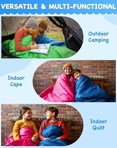 KingCamp 45°F Kids Sleeping Bag, 100% Flannel Sleeping Bag for 10-12 Child