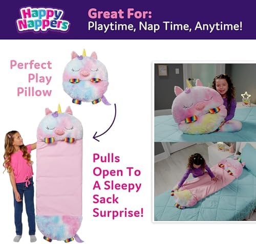 Happy Nappers 2-in-1 Pillow & Sleepy Sack Rainbow Unicorn 54x20 Medium