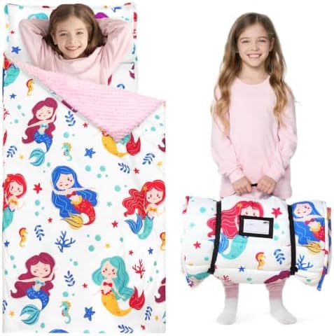 JOIEDOMI Toddler Nap Mat with Removable Pillow and Minky Blanket 55''x30'' Kids Sleeping Bag for Boys and Girls Ages 3-6 Roll Up Soft Nap Mats for Preschool Kindergarten Daycare Sleepover