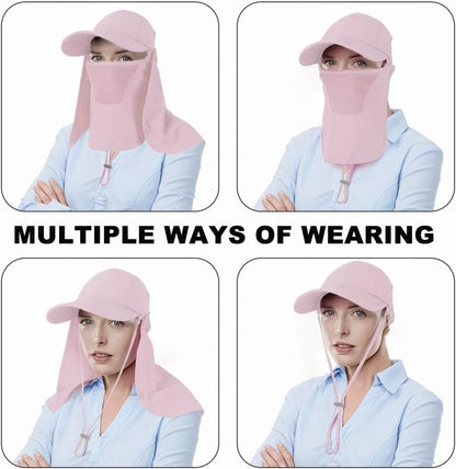 Foldable Sun Cap, Fishing Hats, UPF 50+ Protection Caps with Face Mask Neck Flap