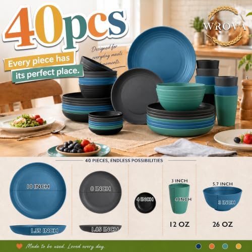 Wrova Wheat Straw Dinnerware Sets, Microwave Safe Plates and Bowls Sets
