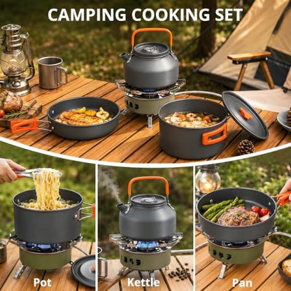 aiGear Camping Cookware with Pot Pan Kettle Cutlery Tableware 1-2 People
