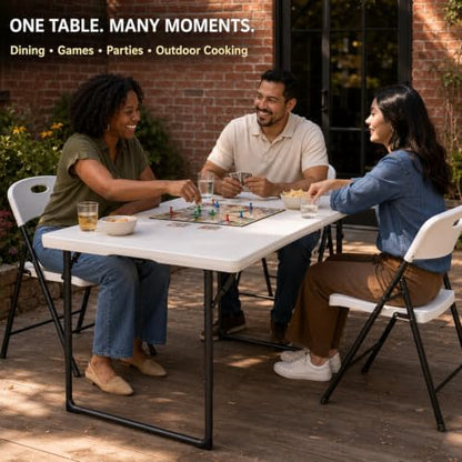 4FT Folding Table 3 Levels Adjustable Height, Heavy Duty Fold-in-Half Portable Table, 400 lbs Capacity Foldable Table for Party Dining Camping Events Picnic Outdoor Indoor Use, 2 Pack