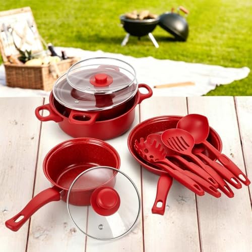 13 Piece Cookware Set Portable Lightweight Cast Iron Pots and Pans Set