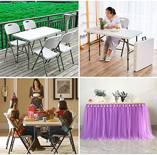 SKONYON Folding Table 4 Foot Height Adjustable Fold-in-Half Table with Carrying Handle, Small Card Table Indoor Outdoor Use, White