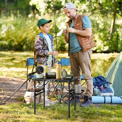 Titanker Folding Camping Table Small 2ft, Small Camp Table Portable with Side Racks & Storage Net, Folding Picnic Set, Portable Beach Table, Car Camping Essentials, Aluminum Light & Solid