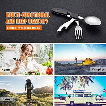HIKENTURE Camping Utensils 2 Pack,4-In-1 Spoon Fork Knife Set(Black 2 Pack)