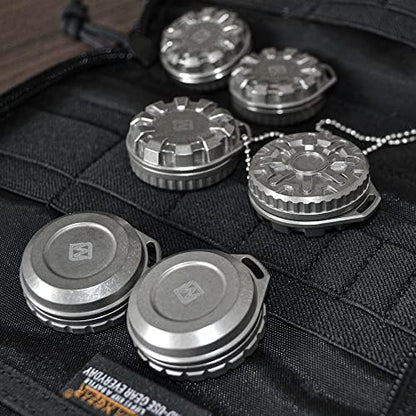 Titanium Waterproof Pill Case Travel Pill Organizer Bottle EDC Capsule Container Portable Pocket Metal Box with Chain for Camping, Hiking, Fishing Mecha Style, Magnetic Polishing