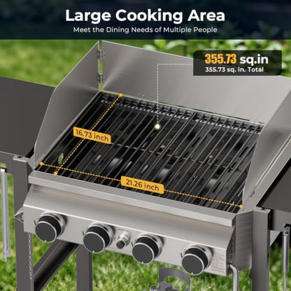 Electactic 4-Burner Propane Gas Grill Griddle Combo, 32,000 BTU BBQ Grill