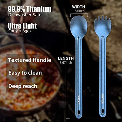 OUTXE Titanium Long Handle Spork and Spoon, 8.7-Inch Soup Spoon, Camping Spork and Spoon, Eco-Friendly Coffee Spoon, Spork and Spoon Set