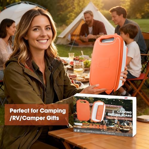 Gintan Camping Cutting Board, 9-in-1 Collapsible Chopping Board with Colander, Kitchen Vegetable Washing Basket for Camping, Camping Gifts Camping Accessories for RV Campers (orange)