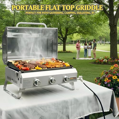 ONLYFIRE GRILLS Tabletop Gas Griddle 3 Burners, Propane Gas Stove, GS309