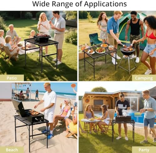 Anbte 3ft Folding Camping Grill Table Max 27.5", 2 Adjustable Height, Black