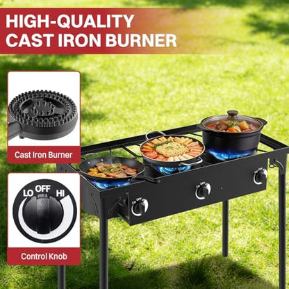 3 Burner Propane Camp Stove | 225,000 BTU | High Pressure Gas Burners