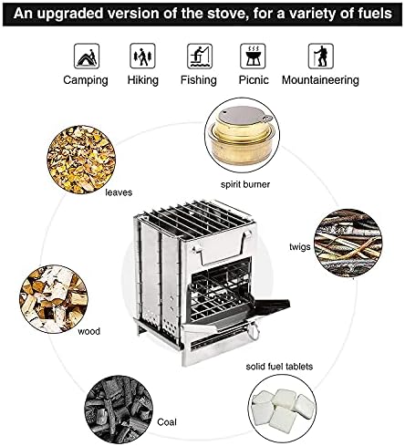 REDCAMP Wood Burning Folding Camp Stove Stainless Steel Grill, Portable Collapsible Backpacking Stove Survival Rocket Stove for Hiking Outdoor Tent Camping Picnic BBQ, Samll